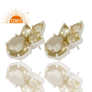 Boucles d'oreilles clous en argent massif 925, collection classique artisanale, fournisseur de bijoux, sertissage à griffes, pierres précieuses topaze citron - Product Image 2