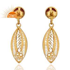 Indian Artisan Gold Plated 925 Silver Dangle Earrings Wholesale Natural <b>Red</b> Onyx Gemstone Earrings Jewelry - Product Image 3