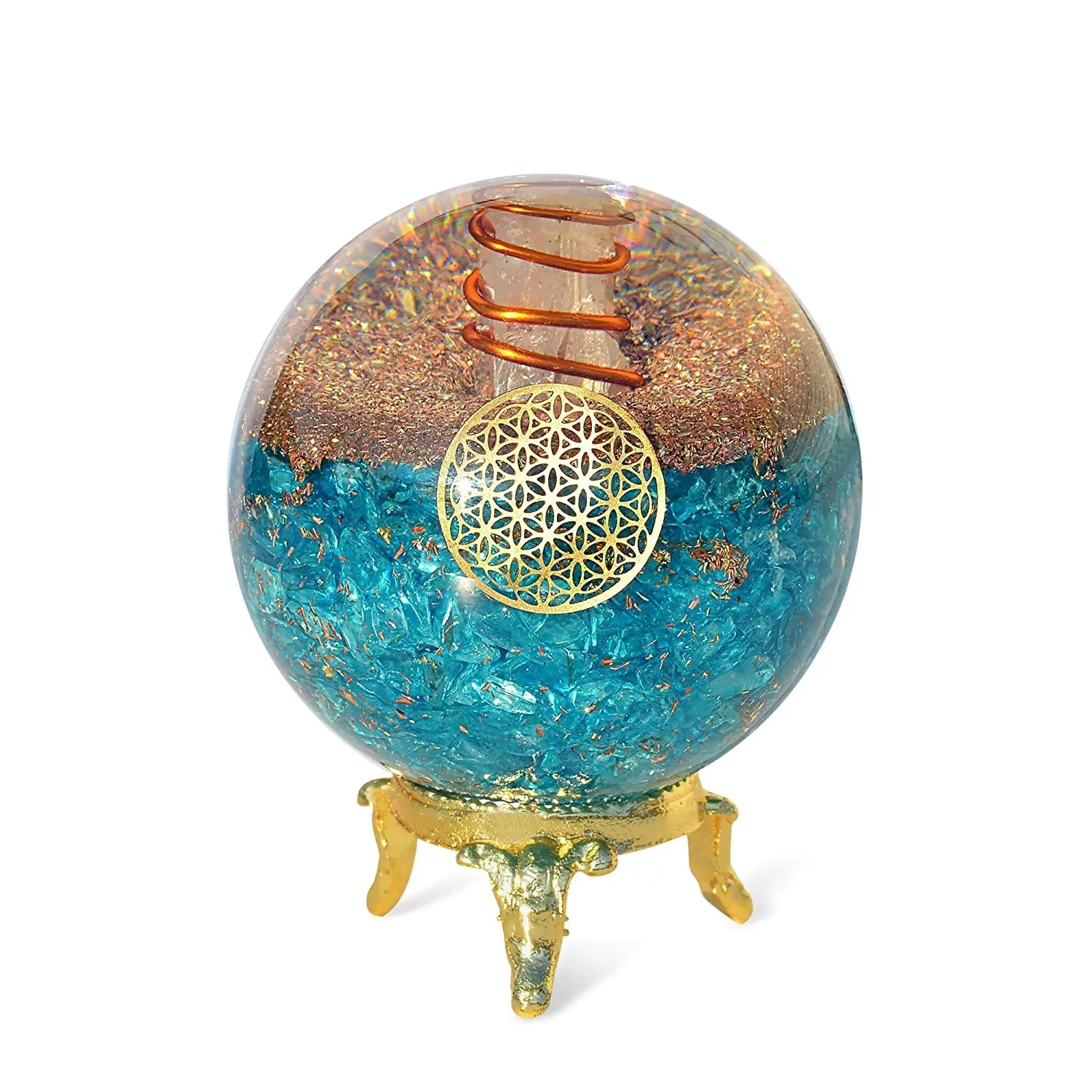 Esfera de orgonita de cristal de Aguamarina para decoración del hogar, Bola de piedra curativa de energía de alta calidad para artesanía feng shui