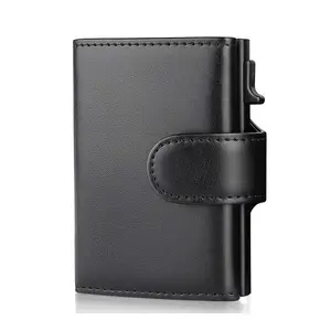 Portafoglio porta carte Pop-Up in vera pelle con custodia in metallo in alluminio di vendita calda popolare con tasca portamonete