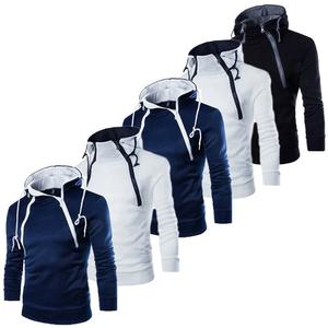 Femmes Hommes Hoodies À Manches Longues À Capuche Élégant Asymétrique Avec Fermeture Éclair Oblique Manchette Élastique Cordon Contrastant - Product Image 3