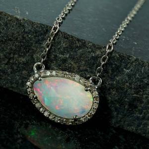 De piedras preciosas de ópalo diamante 925 oxidado de diseñador de plata cadena collar delicado venta al por mayor de joyería para mujer collar de la joyería - Product Image 1