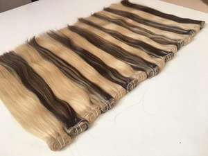 Extensión de cabello liso sedoso Camboyano con cutículas completas de doble trama hecha a máquina Tejido de cabello humano Rubio - Product Image 2