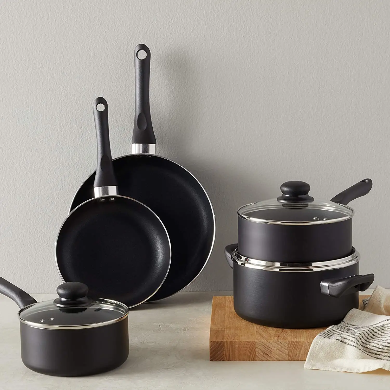 8 Stuk Keuken Zwarte Non-stick Gesmeed Aluminium Kookpot Pan Camping Potten En Pannen Set Kookgerei Sets