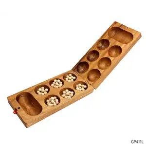 Wooden Kids Table Top Decor Game Mancala Folding for Fun Time Learning and Game Playing for Brain Teaser Adults