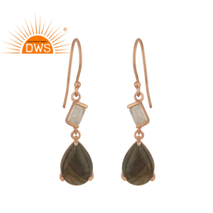 Rainbow Labradorite Gemstone Earrings Rose Gold Plated Jewelry Handmade Silver Dangle Earrings Wholesale - Product Image 1