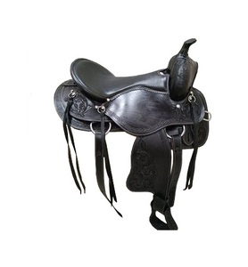 Juego de tachuelas de caballo de cuero occidental, cómodo asiento de placer de carreras de barril de sendero, sillín negro mecanizado a mano para montar a caballo - Product Image 1