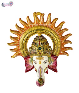 Colgante de pared de Metal Meenakari Lord ganesha ji face & surya, decoración de pared de ganesha Ganpati, vastu surya ganesha - Product Image 5