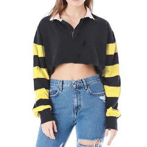 OEM New Crop <b>Top</b> Striped Full Sleeves Turn Down Collar Casual Wear For Ladies - Product Image 5