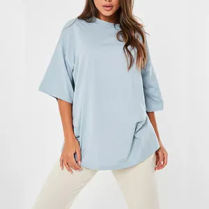 Drop Shipping Kaus Wanita Kualitas Tinggi, Logo Kustom Longgar Mode Jalanan Katun Polos Dewasa Ukuran Besar 1 Buah