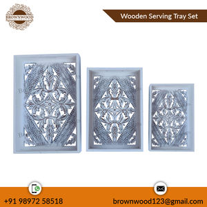 Ensemble de 3 plateaux sculptés à la main de qualité supérieure en bois MDF Table de service de cuisine et plateaux d'organisation - Product Image 3