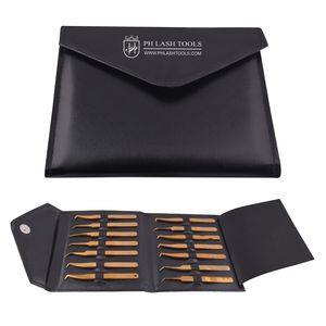 Kit de pinces à cils, outils pour maquillage, faux-cils, avec étui en cuir, set de 1, 14 pièces - Product Image 1