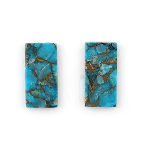 Best Quality Natural 8x16mm Smooth Flat Rectangle Blue Copper Turquoise Gemstone Jewelry Making Composite Stone Manufacturer