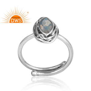 Anillo de Plata de Ley 925 con gema de labradorita Natural, joyería ajustable, oxidado - Product Image 2