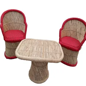 Kursi dan Meja Bistro Anyaman Rotan Bambu Sandaran Santai Grosir Ergonomis Taman Makan Pantai