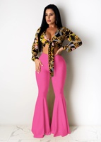 Offre Spéciale Pantalon grande Taille 6 couleurs Mince Feuille De Lotus Palazzo Taille Haute Clubbing Pantalon à Jambes Larges Femmes
