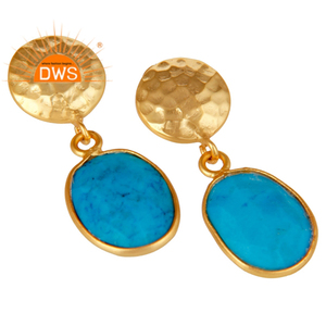 18พันชุบทองตอกเนื้อเงินสเตอร์ลิงต่างหูห้อยออกแบบเครื่องประดับผู้จัดจำหน่ายเมทริกซ์พลอยสีฟ้าครามต่างหู - Product Image 2