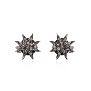 Natural Champagne Diamond Oxidized 925 <b>Silver</b> Push Back Minimalist Star <b>Stud</b> Earrings Unisex Fine Jewelry - Product Image 3