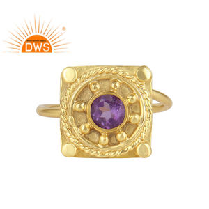 22K chapado en oro diseño vintage plata amatista natural anillo joyería colección clásica - Product Image 1