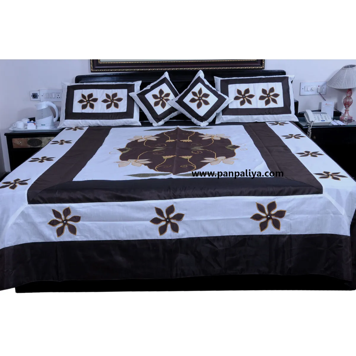 전통적인 도매 인도 수제 이불 커버 세트 베개 케이스 및 브로케이드 실크 더블 침대 커버 침대보