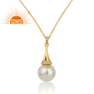 Nouvelles femmes plaqué or 925 argent perle goutte pendentif chaîne collier fournisseur de bijoux Collection classique - Product Image 2