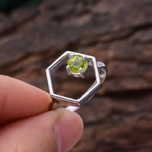 92.5 Sterling Silver Religious Hinduism <b>Adjustable</b> <b>Ring</b> Natural Green Peridot Gemstone 3.2 Gram Latest Simple Design Wholesale - Product Image 3