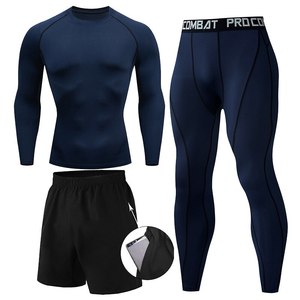 3 unids/set de los hombres de Yoga de manga larga conjunto de traje de gimnasio ropa elástica de baloncesto entrenamiento Fitness corriendo ropa deportiva - Product Image 1