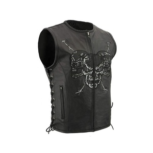 Motocicleta de motorista de cuero genuino, transpirable para hombre, elegante Chaleco de cuero de vaca negro para montar en motocicleta - Product Image 1