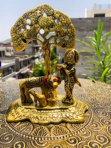 Metal gold finish Lord Cow Krishna Statue Religious of Success small Statue Hindu God Idol Sculpture Table Desk Top Gifted - Product Image 2