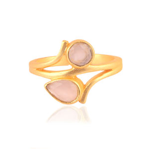 Bagues en calcédoine rose à facettes pour femmes, nouveau design de mode, élégantes, faites à la main, en plaqué or mat, bagues ouvertes réglables, bijoux - Product Image 5