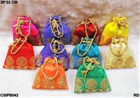 Pochette Potli de mariage, sac à main traditionnel indien, pochette de soirée, pochette de mariée, pochette bohème pour femme avec cordon de serrage et perles, 7 pouces