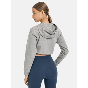 Jersey de seda ligero para mujer, Top deportivo, Sudadera con capucha corta con estampado de logotipo personalizado para entrenamiento de invierno, diseño informal de Fitness - Product Image 2