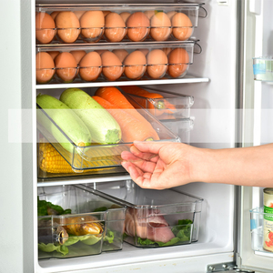 Transparent Plastic PET Kitchen Organizer Bins with Handles Square Pantry Cabinet &amp; Refrigerator Food Storage <strong>Containers</strong> - Product Image 2