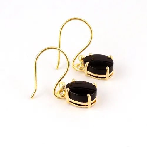 Orecchini pendenti fatti a mano in onice nero a forma di uovo geometrico orecchini pendenti in ottone placcato oro con montatura a polo