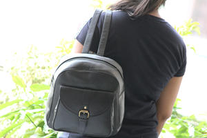 <b>Black</b> <b>Leather</b> <b>Backpack</b> College Student Casual <b>Backpack</b> - Product Image 4