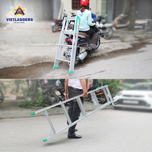 บันไดอลูมิเนียม VIETLADDERS ขนาด 6 ฟุต 6 ขั้น รับน้ำหนักได้ 150 กก. แบบพกพาสำหรับใช้ในบ้าน บันไดพับได้พร้อมกลไกการล็อคสีเขียว - Product Image 2