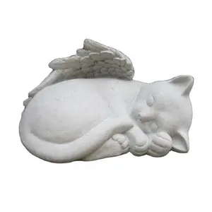 Stone cat sculpture life size sleeping marble angle cat statue for decoration