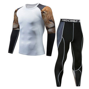 <b>Compression</b> Workout Sportswear Men's Gym Suits Long Sleeve <b>Shirt</b> Pants Fitness Tight Running Set Polyester/Nylon Lightweight - Product Image 1