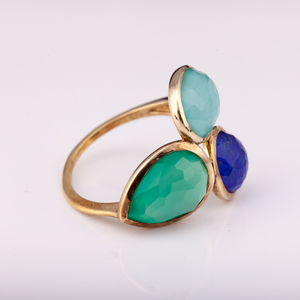 สูงแฟชั่น14พันชุบทองเงิน925ธรรมชาติสีเขียวขุ่นอะเกตและ Lapis คุณภาพสูงราคาโรงงาน - Product Image 5