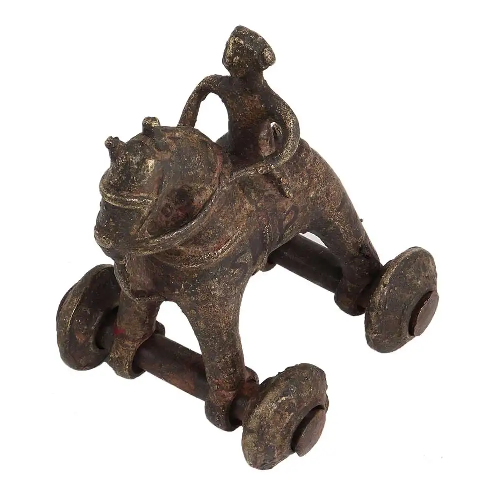 Handmade Antique Brass Primitive Temple Toy Rider Big Wheels Statue Statement Pieces Decor Gift Items