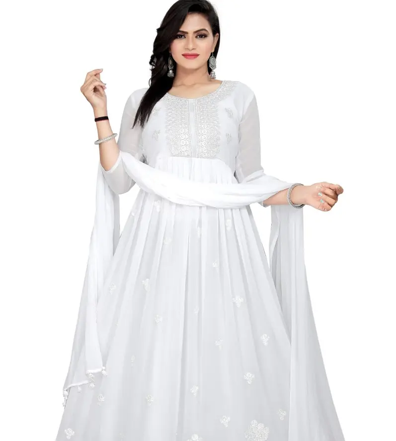 Setelan Gaun Anarkali Gaya Pakistan Desainer Baru dengan Kurtis Mewah Dupatta untuk Wanita dengan Pesta Pakaian Kerja Bordir Berat