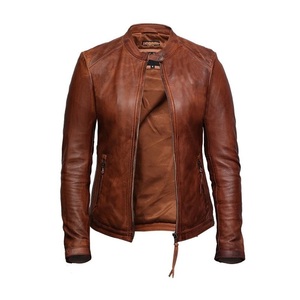 Blouson en cuir véritable marron pour femme, Style de motard, à la mode, Original, collection 2022 - Product Image 1