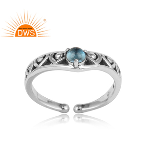 แหวนบุษราคัมธรรมชาติสีน้ำเงิน,แหวนดีไซน์เนอร์ผิวเงินแท้925เครื่องประดับสตรีดีไซน์วินเทจ - Product Image 2