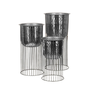 Jardinière en aluminium couleur argent avec support en fer Lot de deux jardinières de forme ronde pour accessoires de décoration de jardin - Product Image 4