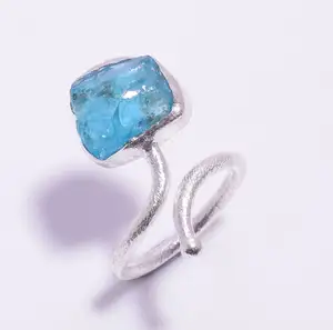 Pedra preciosa azul céu apatita de qualidade incrível, anel artesanal 925 prata esterlina jóias atacado preço de fábrica