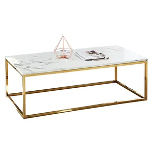 Muebles modernos, encimera de cubo de mármol simulado con pata dorada de acero inoxidable mesa de centro de sofá mesa de sofá