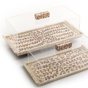 Plateaux de service rectangulaires en nacre avec couvercle en acrylique, plateau de service pour pâtisserie au chocolat, décor de Ramadan Eid - Product Image 4