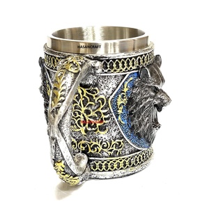 Cốc Uống Nước Đã Kiểm Tra 100% Cốc Bia Bằng Nhựa Không Gỉ Nguyên Chất Hai Lớp Cốc Bia Knight King Tankard Dragon Wolf Cup Cho Gia Đình & Khách Sạn - Product Image 1