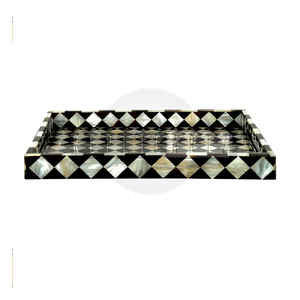 Luxury <b>Black</b> Mother of Pearl Inlay Decorative Serving Tray Rectangle Coffee <b>Table</b> <b>Vanity</b> Organizer for Hotel Home Decor Display - Product Image 1