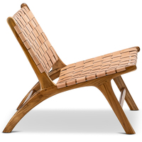 Fauteuils modernes de salon en cuir véritable marron, meubles de salon en teck massif pour la détente à la maison, hôtel - Indonésie